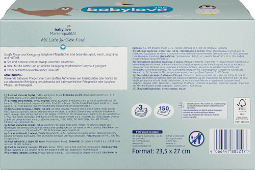 Babypflegetücher trocken, 3lagig, 150 St