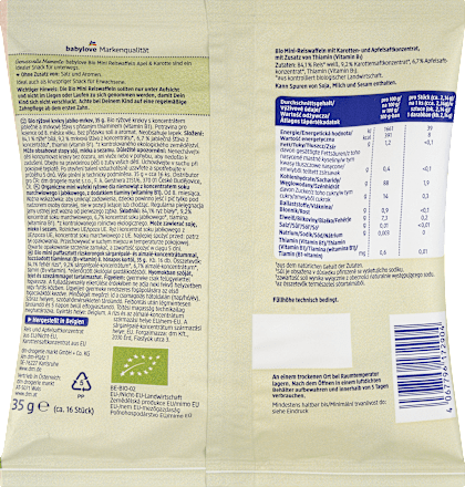 Babysnack Reiswaffeln Apfel & Karotte, ab dem 8. Monat, 35 g