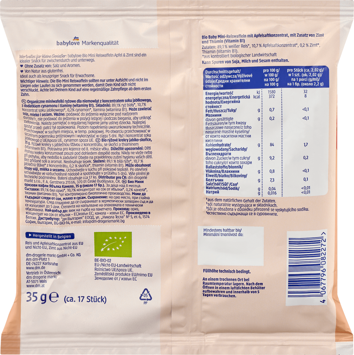 babylove Baby snack Gaufrettes de riz Pomme Cannelle, à partir du 8e mois, 35 g