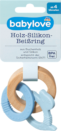 Beißring Holz/Silikon blau, 1 St