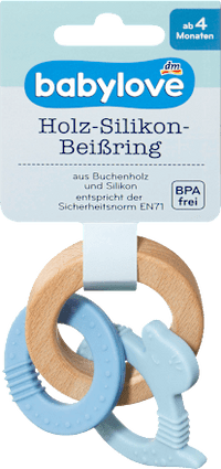 Beißring Holz/Silikon blau, 1 St