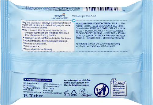 Vochtige washandjes, 15 stuks