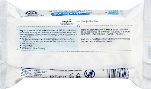 Babylove Vochtige doekjes met 99% water (4x80 stuks), 320 stuks
