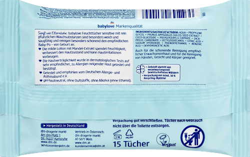 Gevoelige vochtige doekjes, 15 stuks