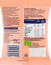 Frucht-Getreide-Riegel Happen Hafer & Pfirsich ab 1 Jahr, 40 g