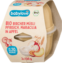 babylove Frucht & Getreide Bircher Müsli Pfirsich, Maracuja in Apfel ab dem 10. Monat, 2 x 130 g, 260 g