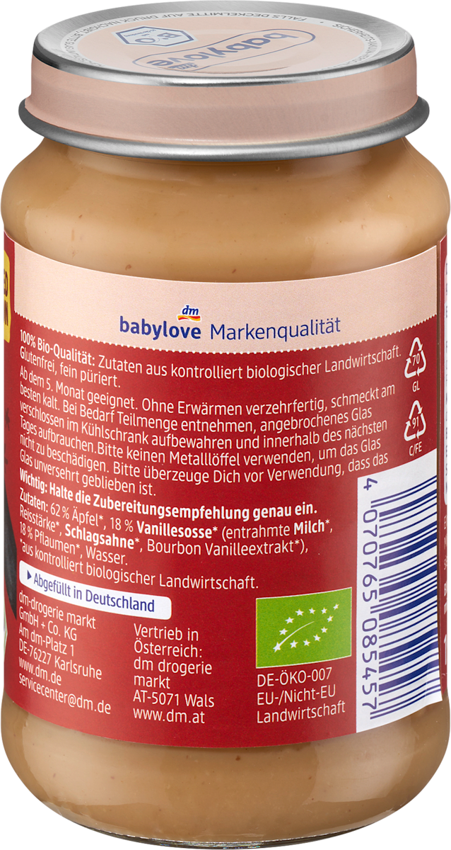 babylove Früchte Bratapfel Pflaumenpüree & Vanille-Soße ab dem 5. Monat, 190 g