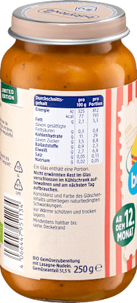 Menü Gemüse-Lasagne ab dem 12. Monat, 250 g