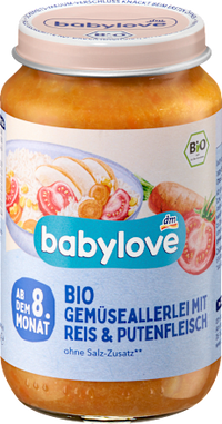 Menü Gemüseallerlei mit Reis & Pute ab dem 8. Monat, 220 g