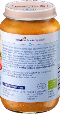 Menü Gemüseallerlei mit Reis & Pute ab dem 8. Monat, 220 g