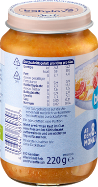 Menü Gemüseallerlei mit Reis & Pute ab dem 8. Monat, 220 g