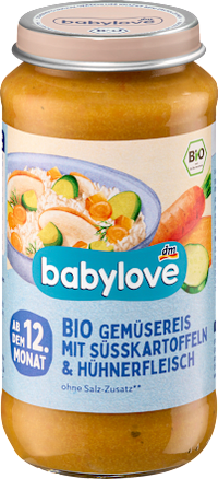Menü Gemüsereis mit Süßkartoffel und Hühnchen ab dem 12. Monat, 250 g