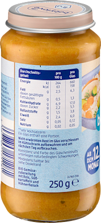 Menü Gemüsereis mit Süßkartoffel und Hühnchen ab dem 12. Monat, 250 g