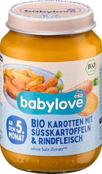 Menü Karotten mit Süßkartoffeln und Rind ab dem 5. Monat, 190 g