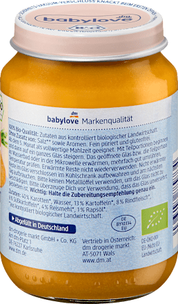 Menü Karotten mit Süßkartoffeln und Rind ab dem 5. Monat, 190 g