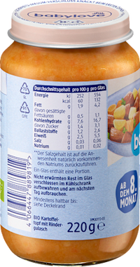 Menü Kartoffeln mit Rindergulasch ab dem 8. Monat, 220 g