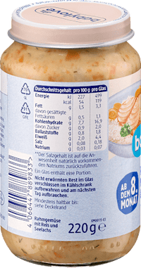 Menü Rahmgemüse mit Reis und Seelachs ab dem 8.Monat, 220 g