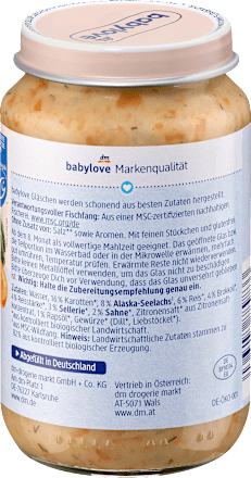 Menü Rahmgemüse mit Reis und Seelachs ab dem 8.Monat, 220 g