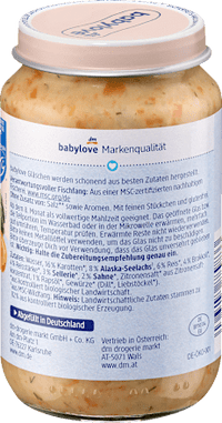Menü Rahmgemüse mit Reis und Seelachs ab dem 8.Monat, 220 g