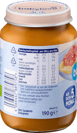 Menü Spaghetti Bolognese ab dem 5. Monat, 190 g