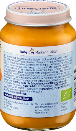 Menü Tomatengemüse mit Nudeln ab dem 5. Monat, 190 g