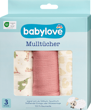Mulltücher creme/rot, 3 St