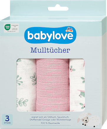Mulltücher rosa/weiß, 3 St