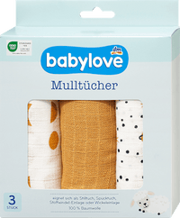 Mulltücher senfgelb/weiß, 3 St babylove