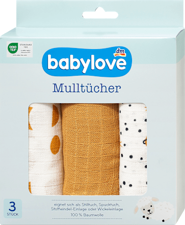 Mulltücher senfgelb/weiß, 3 St babylove