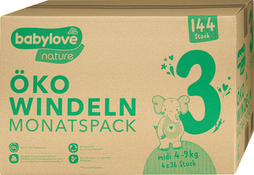 Windeln nature Öko, Gr. 3 Midi (4-9 kg), Monatsbox, 144 St