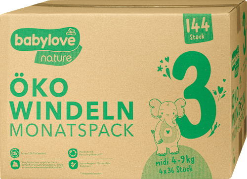 Windeln nature Öko, Gr. 3 Midi (4-9 kg), Monatsbox, 144 St