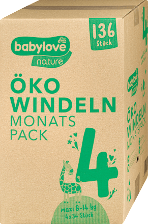 Windeln nature Öko, Gr. 4 Maxi (8-14 kg), Monatsbox, 136 St