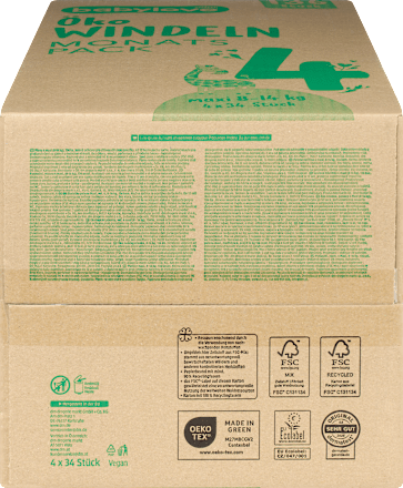 Windeln Öko Gr. 4 maxi (8-14 kg) Monatspack, 136 St