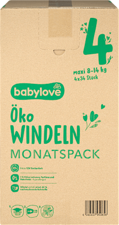 Windeln Öko Gr. 4 maxi (8-14 kg) Monatspack, 136 St