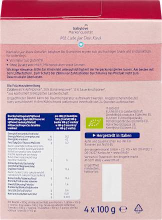 Quetschie Kirsche & Banane in Apfel, ab 1 Jahr (4x100 g), 400 g