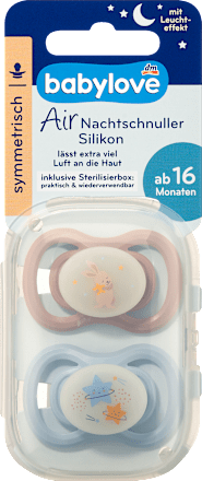 Schnuller Air Nacht Silikon symmetrisch, rosa/blau, ab 16 Monaten, 2 St