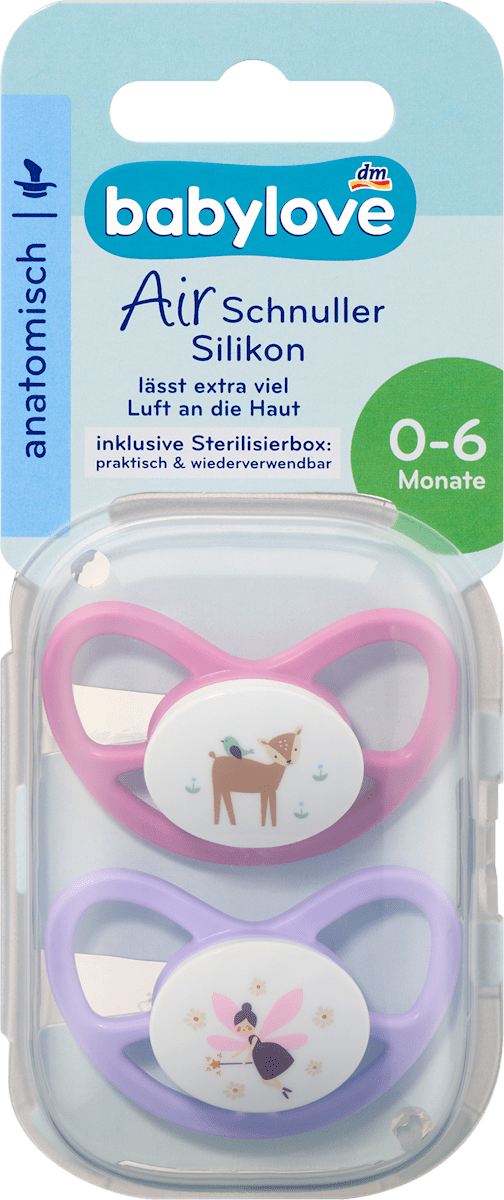 babylove Schnuller Air Silikon anatomisch, rosa/lila,  Gr. 1, 0-6 Monate, 2 St