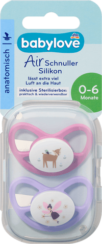 babylove Schnuller Air Silikon anatomisch, rosa/lila,  Gr. 1, 0-6 Monate, 2 St