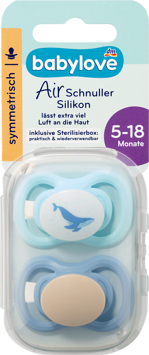 babylove Schnuller Air Silikon symmetrisch, blau, 5-18 Monate, 2 St