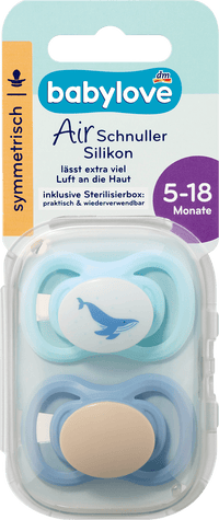babylove Schnuller Air Silikon symmetrisch, blau, 5-18 Monate, 2 St