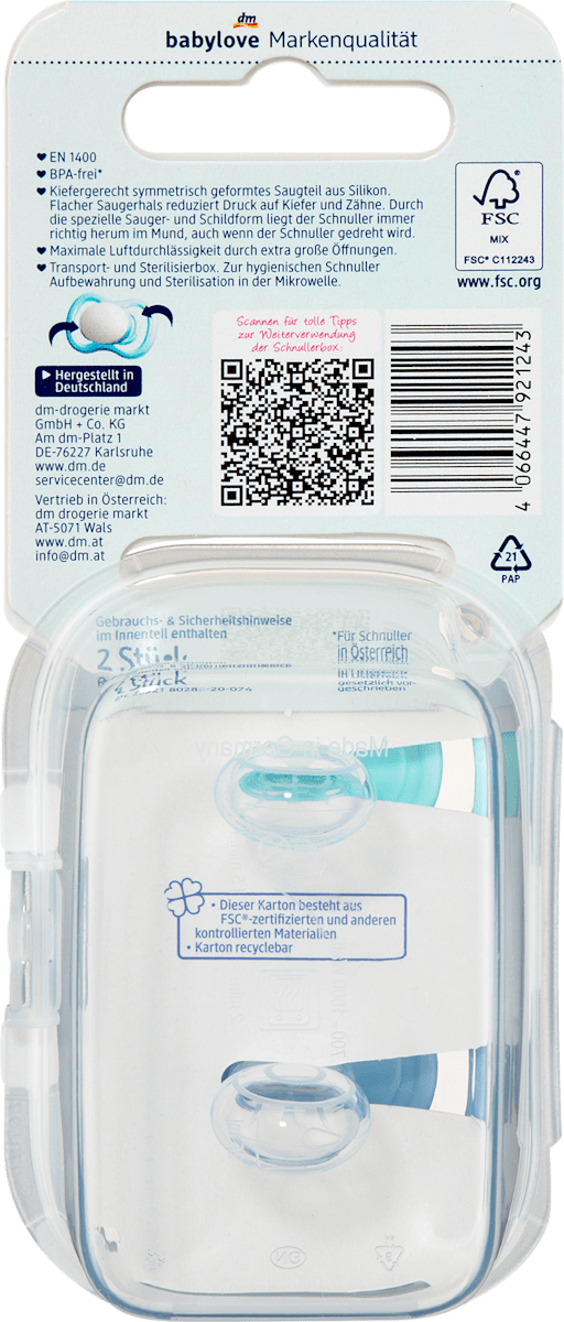 babylove Schnuller Air Silikon symmetrisch, blau, 5-18 Monate, 2 St