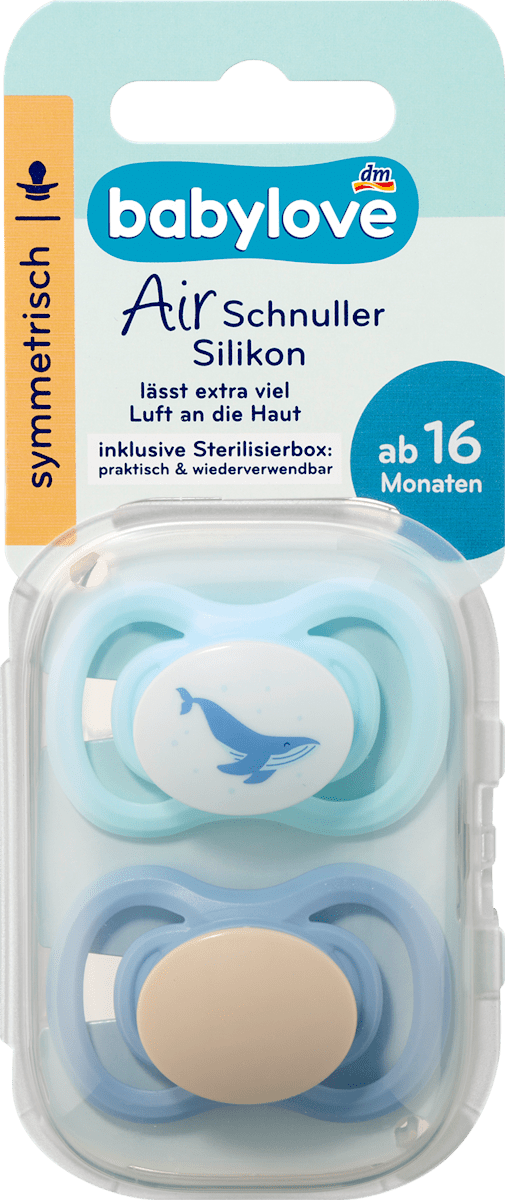 babylove Schnuller Air Silikon symmetrisch, blau, ab 16 Monaten, 2 St