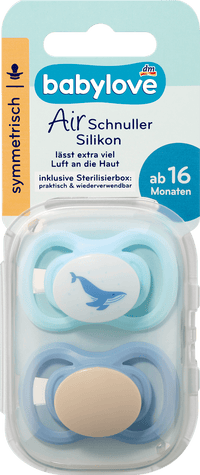 babylove Schnuller Air Silikon symmetrisch, blau, ab 16 Monaten, 2 St