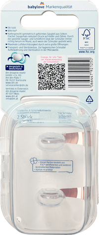 babylove Schnuller Air Silikon symmetrisch, blau, ab 16 Monaten, 2 St
