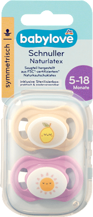 Schnuller Naturlatex, symmetrisch, beige/lila, Gr. 2, 5-18 Monate, 2 St
