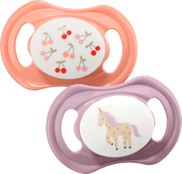 Schnuller Silikon symmetrisch, lila/rosa, Gr. 1, 0-6 Monate, 2 St