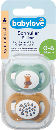 Schnuller Silikon symmetrisch, ocker/mint, 0-6 Monate, 2 St babylove