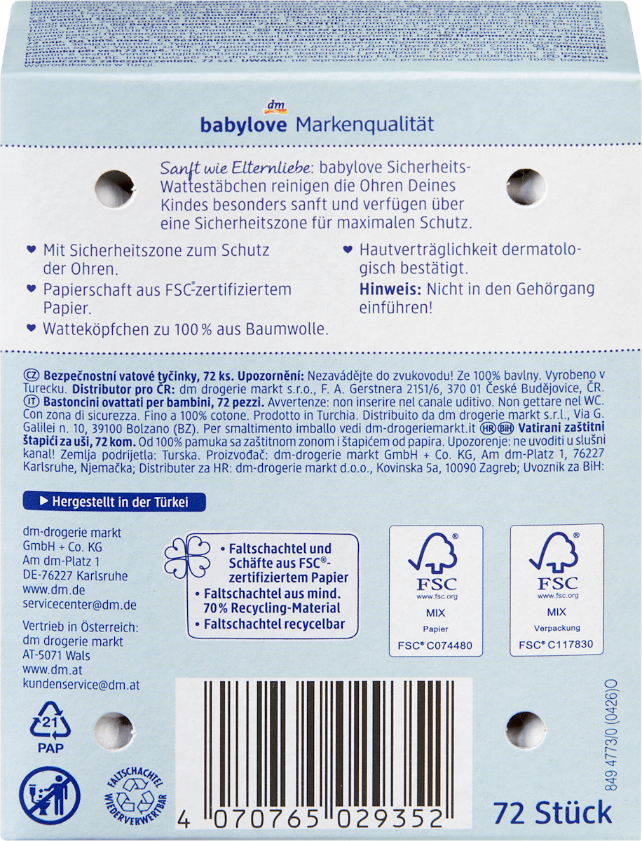 babylove Coton-tiges de sécurité, 72 pcs