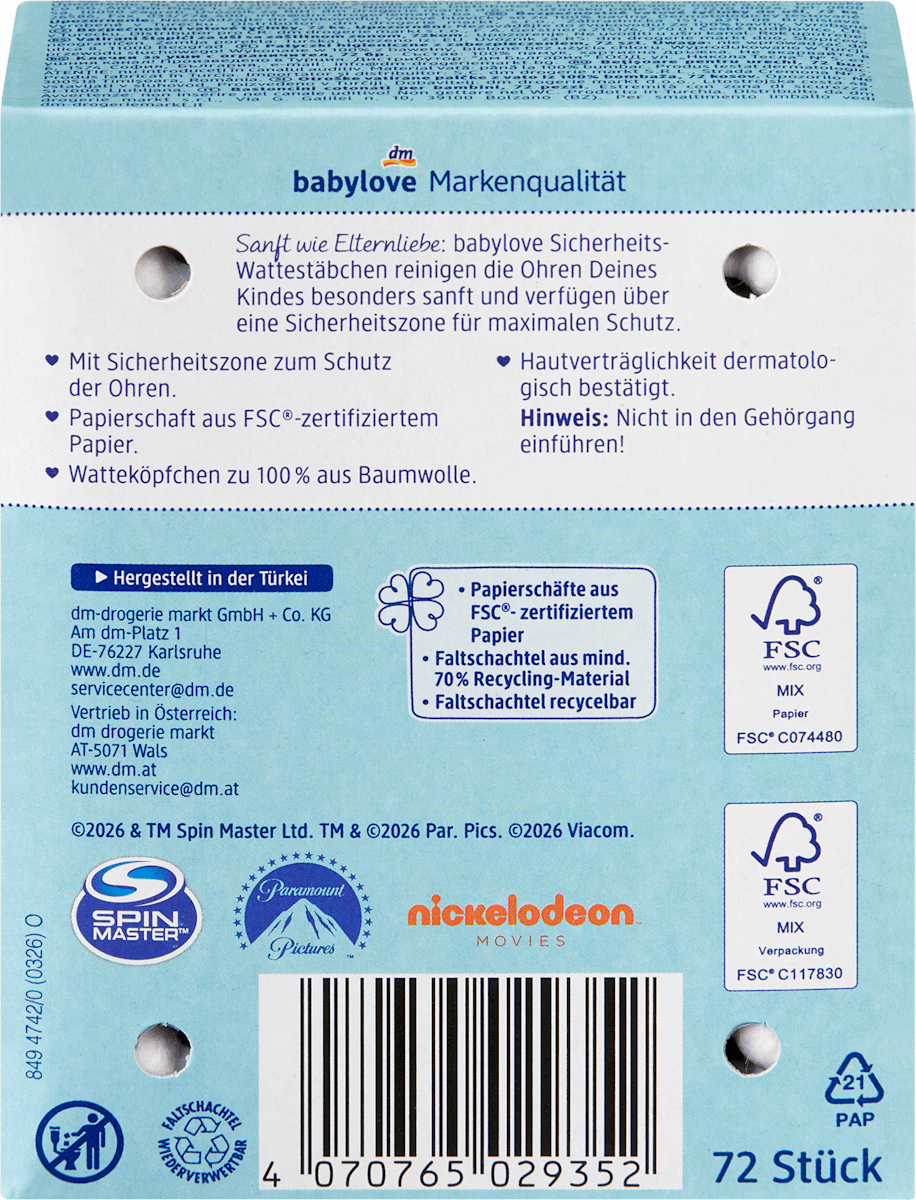 babylove Coton-tiges de sécurité, 72 pcs