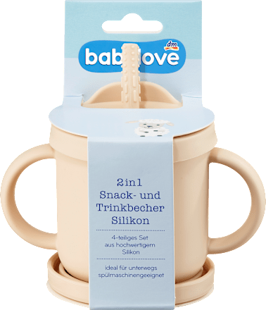 Snack- en drinkbeker 2-in-1 siliconen, beige, 1 stuk